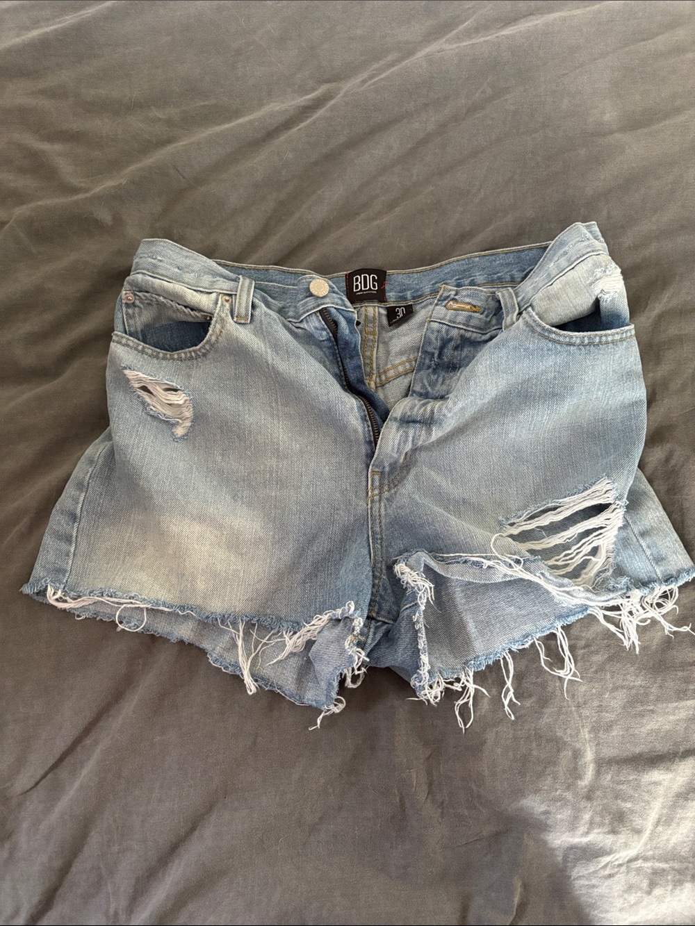 BDG Light Wash Distressed Denim Cutoff Shorts